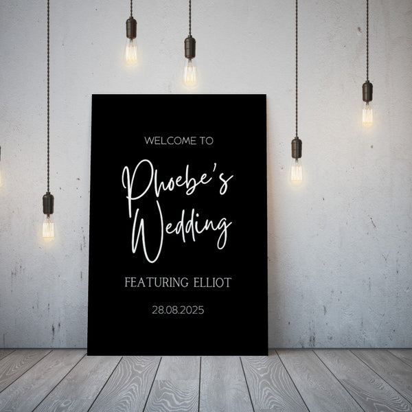 timeless black bride's wedding featuring groom sign - funny wedding welcome sign