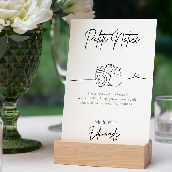 sophisticated white polite notice wedding sign - Polite notice card for wedding display - luxury wedding signage