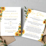 wedding invitations front and back - sunflowers wedding invites customised