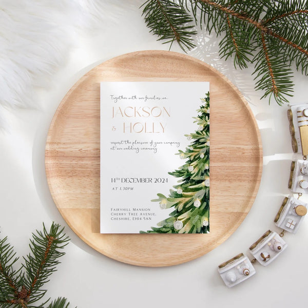 wedding invitations front and back - winter festive wedding invites customised