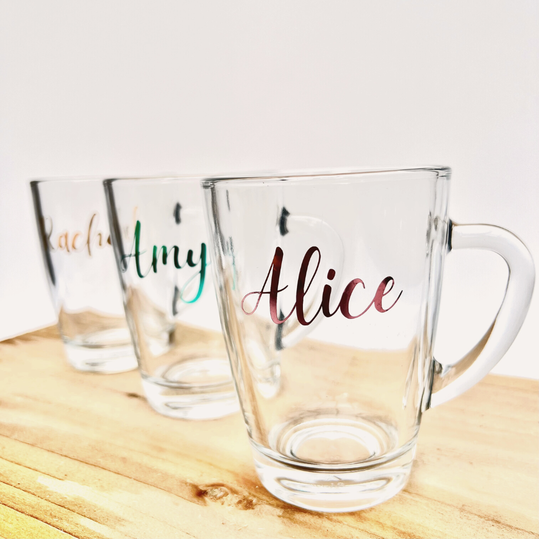 Personalized glass discount mugs