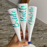 turquoise personalised flutes - chrome blue personalised flutes - chrome green personalised flutes