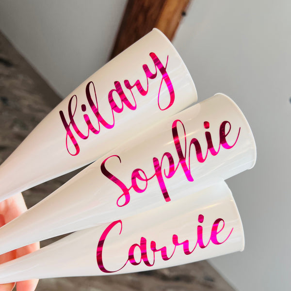 fuchsia pink personalised gifts - bright pink personalised flutes - glossy pink personalised flutes - trendy personalised gifts - unique personalised gifts